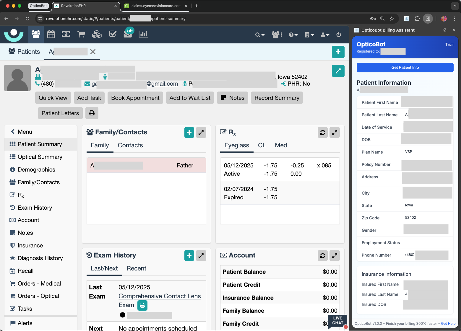 Copying patient information from RevolutionEHR